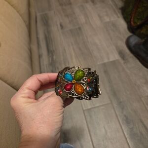 Vintage Multicolored Gemstone Cuff Bracelet